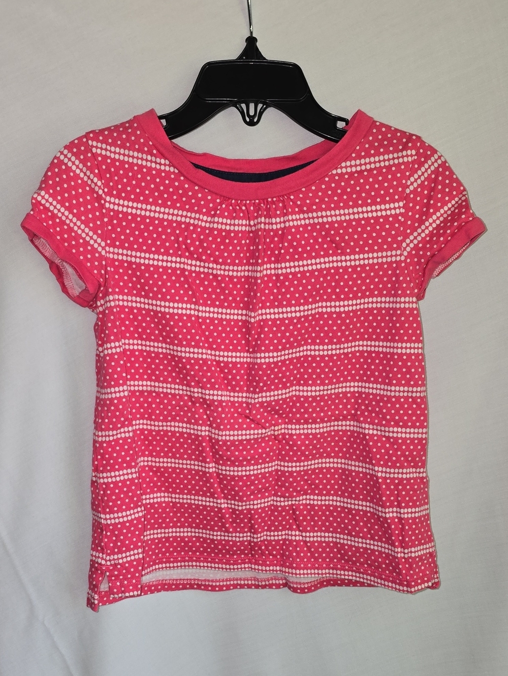 Lands' End Coral Pink Dot & Stripe Short Sleeve Tee